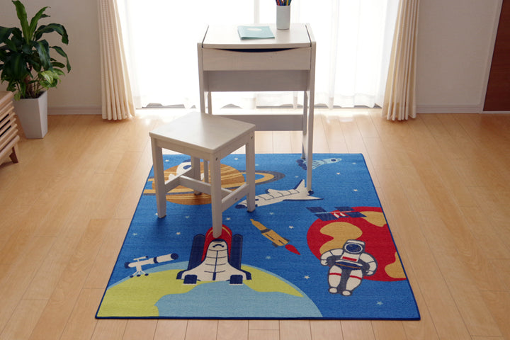 男の子 宇宙柄 洗えるデスクカーペット ブルー