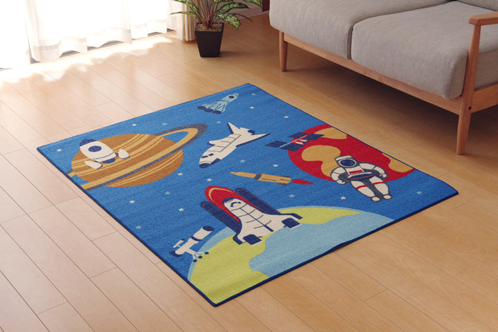男の子 宇宙柄 洗えるデスクカーペット ブルー