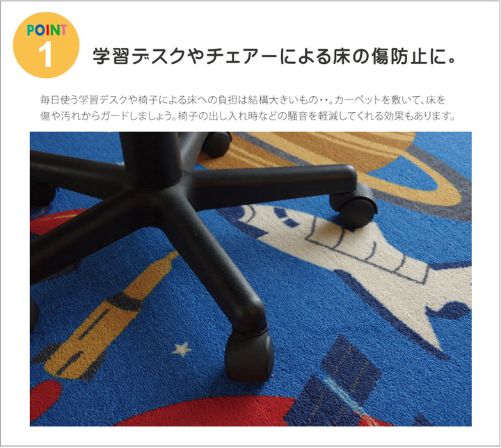 男の子 宇宙柄 洗えるデスクカーペット ブルー