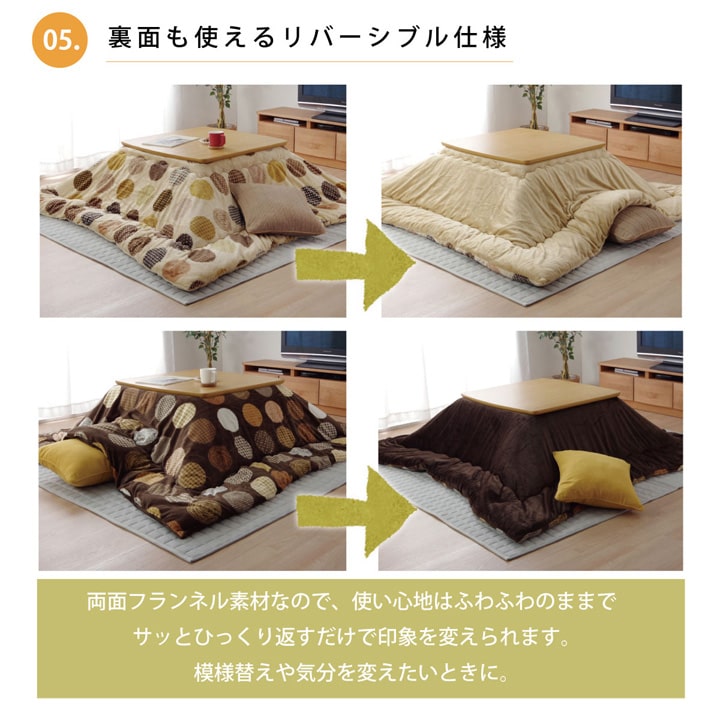 お部屋をかわいくしてくれるドット柄こたつ掛け布団