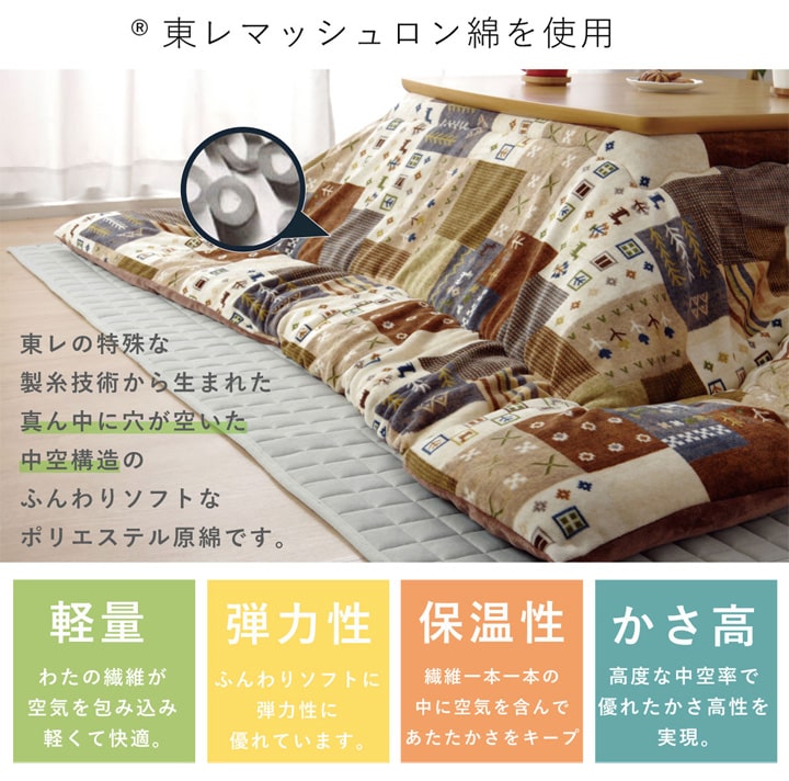 かわいらしいパッチワーク調デザインのこたつ掛け布団(リバーシブル仕様)正方形190×190cm