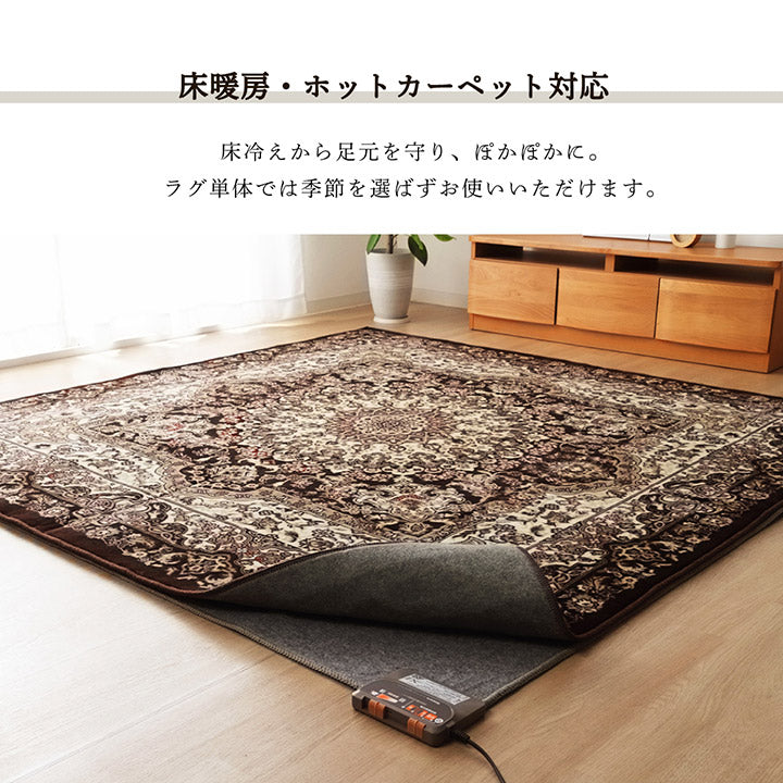 伝統的なメダリオン柄の上品な風合いが特徴のモケット織りラグ クラシック