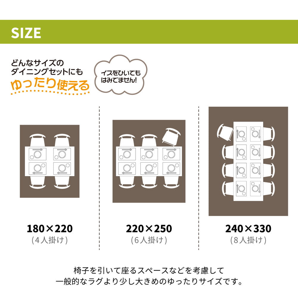 スタイリッシュなストライプ柄!防ダニ・抗菌・撥水・防汚の機能付きでダイニングラグ