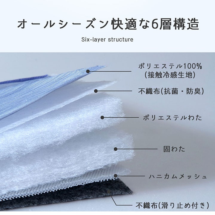 さらっとした肌触りとひんやりとした冷感素材の生地が特徴の冷感6層ラグ