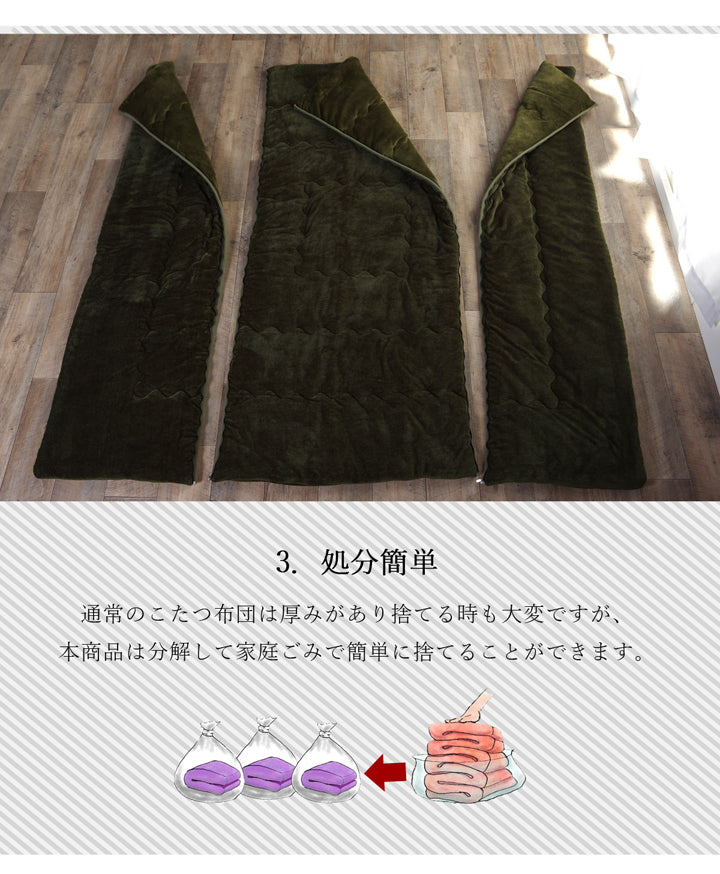 2か所ファスナー付きで部分洗いができるこたつ布団