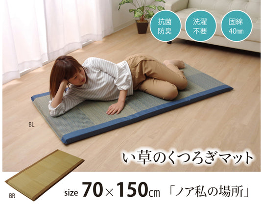 い草を使用したシンプルな格子柄のごろ寝フリーマッ『ノア 私の場所マット』約70×150cm (中材:固わた40mm)