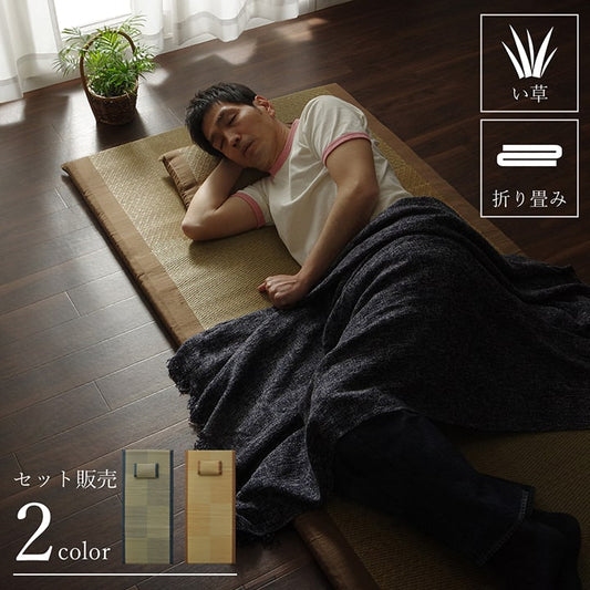 い草を使用したシンプルな格子柄のフリーマット枕付き (マット 約90×200cm)