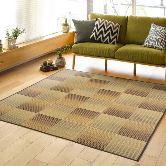 和モダンテイストのパッチ柄い草ラグ クレパス