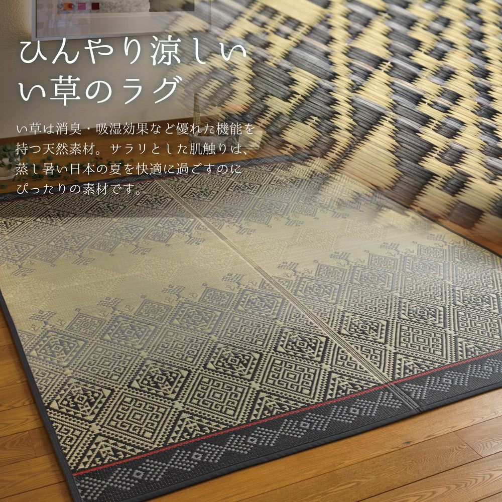 昔ながらのい草という和風素材をシャープで現代的な印象にも感じられるデザインのい草ラグ