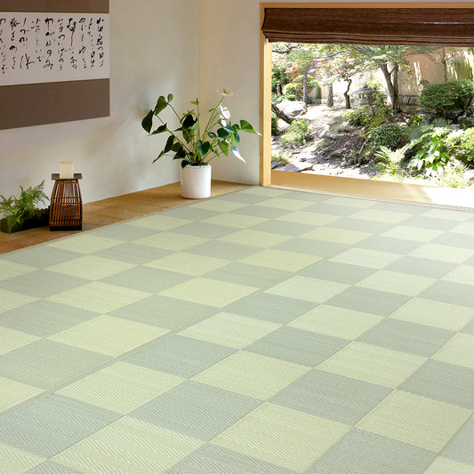見た目はまるでい草のようなPP素材の柄上敷き 倉間 抗菌機能付き