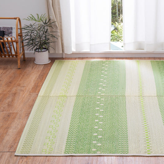 流行りのギャッベ柄ボーダーい草ラグ