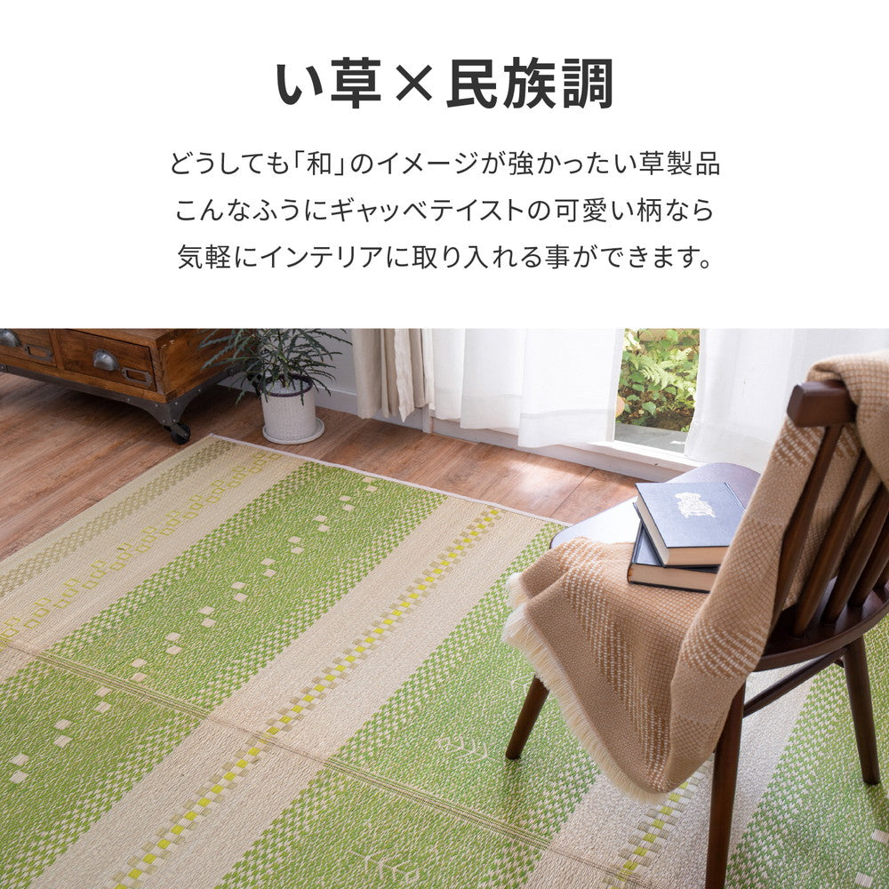 流行りのギャッベ柄ボーダーい草ラグ