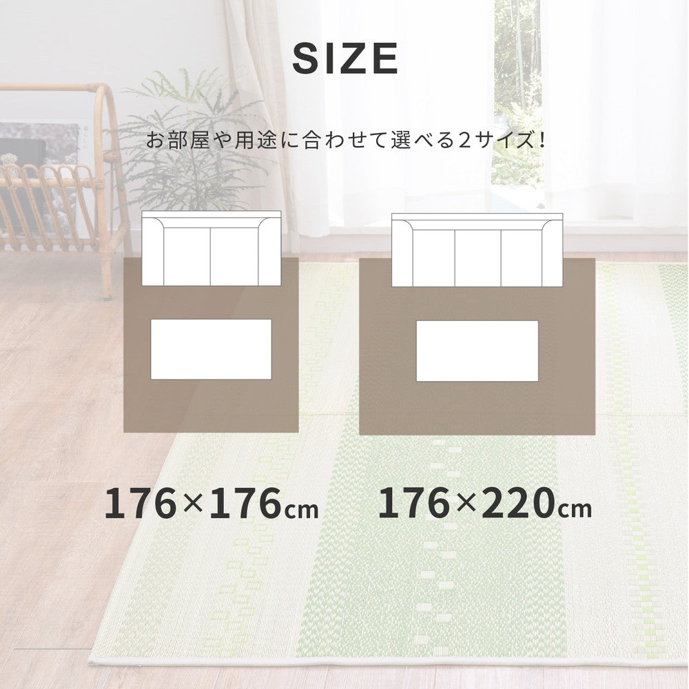 流行りのギャッベ柄ボーダーい草ラグ