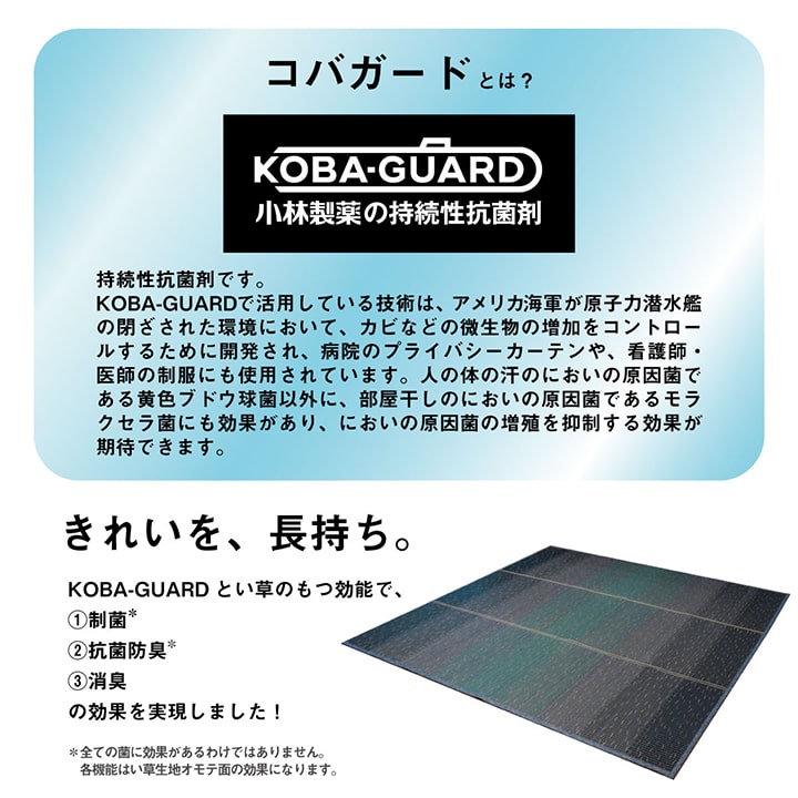 小林製薬の持続性抗菌剤であるKOBA-GUARDを使用したい草ラグ