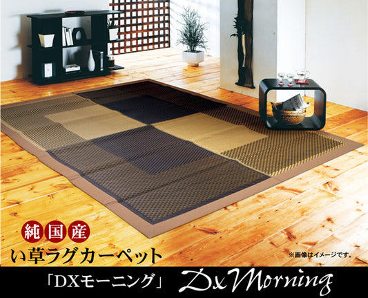 モダンなスクエア柄の純国産い草ラグカーペット DXモーニング 裏面:不織布タイプ