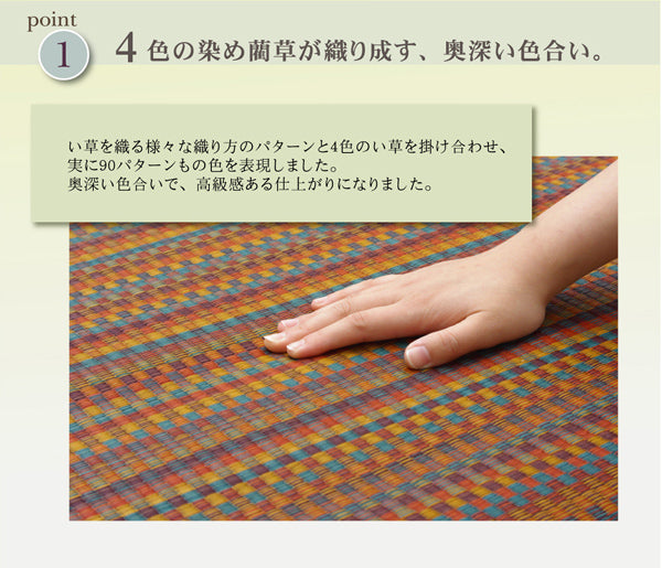 多色を使いながらも落ち着いた雰囲気にに仕上げた純国産い草ラグカーペット Fバリアス 裏面:不織布タイプ