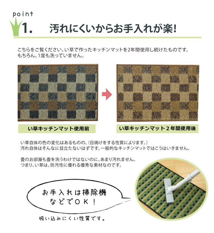 汚れにくくシミになりにくい、い草のキッチンマット ドロップ