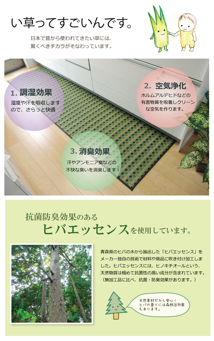 汚れにくくシミになりにくい、い草のキッチンマット ドロップ
