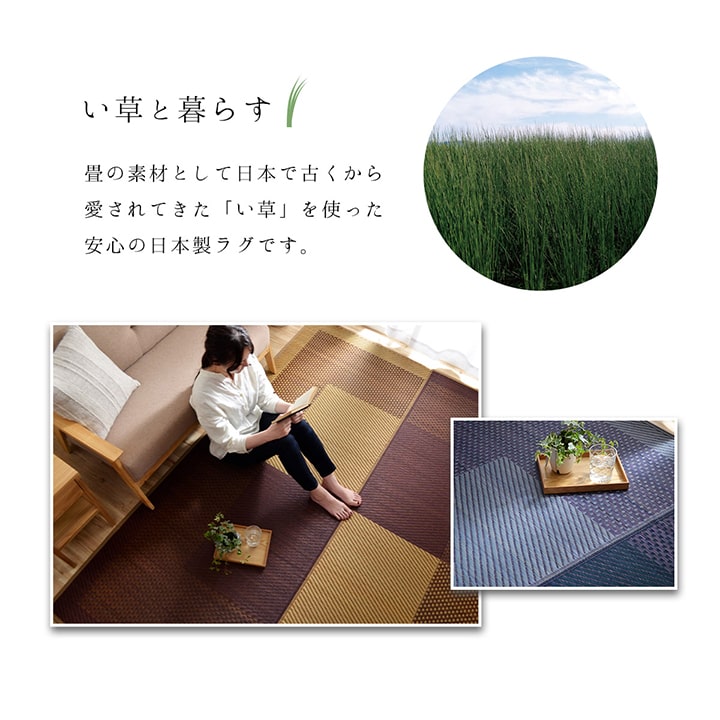 シンプルでモダンな市松柄の純国産い草ラグ カーペット