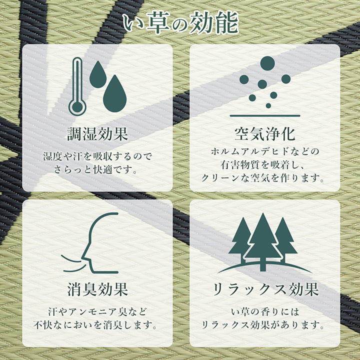 細かい織目が美しく、敷くだけで高級感が漂うモダンなデザインのい草ラグ カーペット