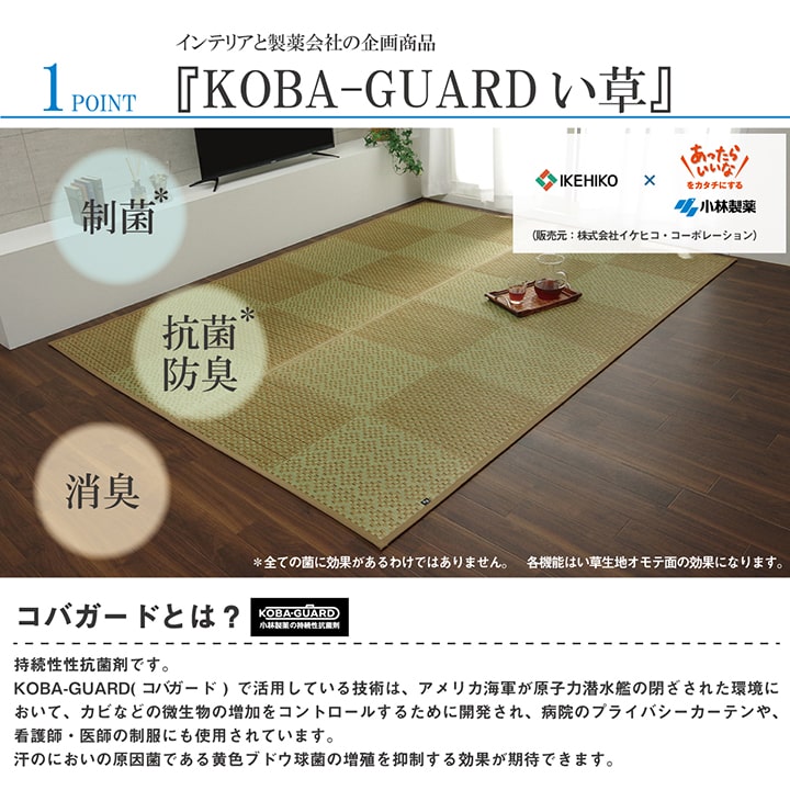 小林製薬の持続性抗菌剤であるKOBA-GUARDを使用したい草ラグカーペット
