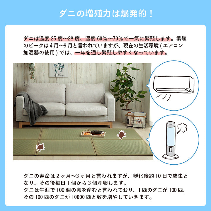 ダニを寄せ付けない届いたら床に置くだけで畳のスペースができあがるユニット畳(置き畳)滅ダニ