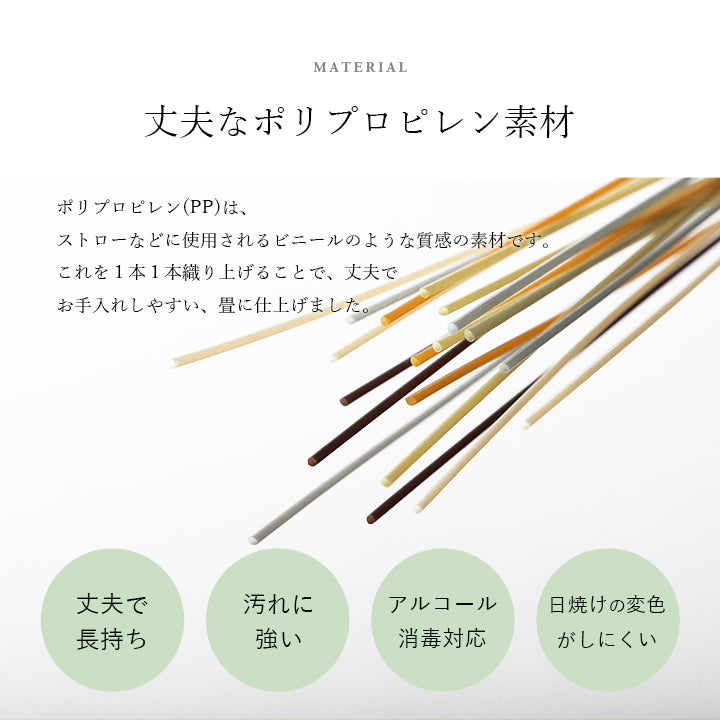 織で表現されたデザインの届いたら床に置くだけで畳のスペースができあがるユニット畳(置き畳)ミーサ