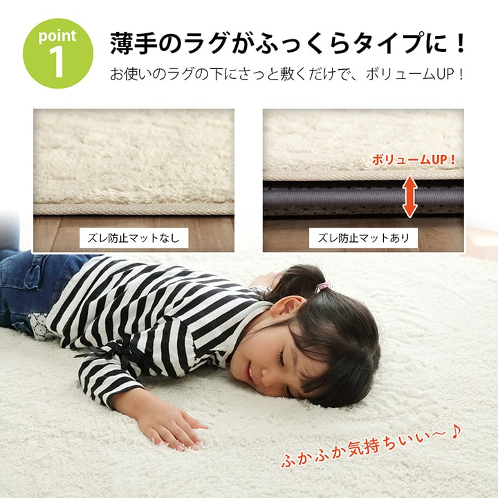 滑りにくい防音へたりにくいボリューム床暖房 ホットカーペット対応下敷きラグ ナイス
