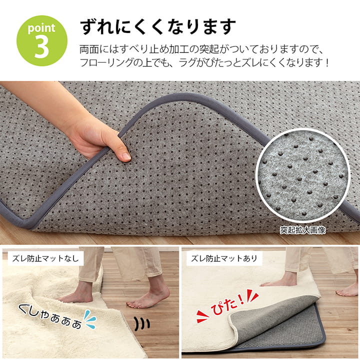 滑りにくい防音へたりにくいボリューム床暖房 ホットカーペット対応下敷きラグ ナイス