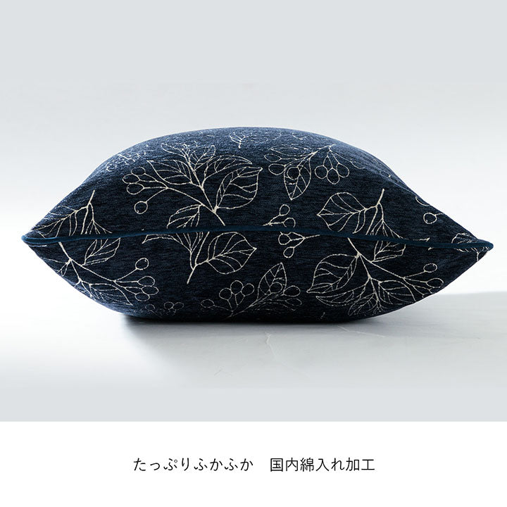 高級感あふれるシェニールジャガード生地を使用した日本製ボタニカルテイストな洗えるジャンボセアテクッション ブラン