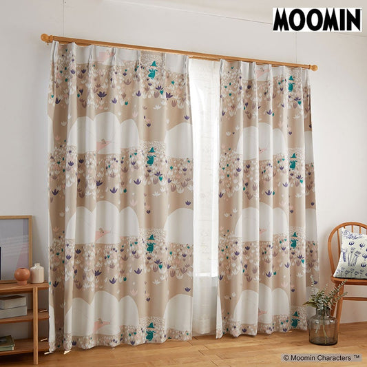 【MOOMIN ムーミン】花畑でフルートを吹くのはスナフキン 2級遮光カーテン SOFT MELODY - ソフトメロディ ベージュ