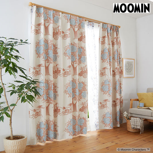 【MOOMIN ムーミン】ハナウマがひくのは豪華な馬車 2級遮光カーテン CARRIAGE - キャリッジ ベージュ 幅100×丈135~200cm(1枚入)