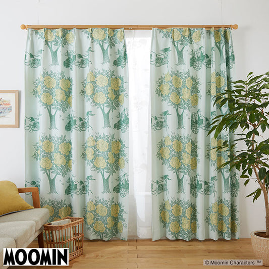 【MOOMIN ムーミン】ハナウマがひくのは豪華な馬車 2級遮光カーテン CARRIAGE - キャリッジ グリーン 幅100×丈135~200cm(1枚入)