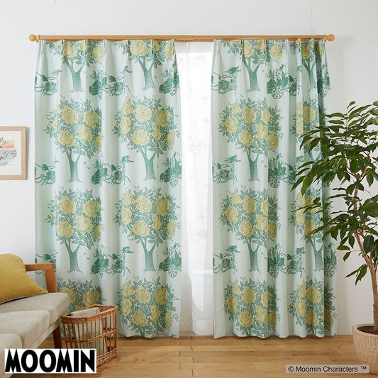 【MOOMIN ムーミン】ハナウマがひくのは豪華な馬車 2級遮光カーテン CARRIAGE - キャリッジ グリーン
