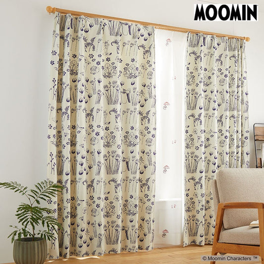 【MOOMIN ムーミン】ミムラねえさんとちびのミイが森の中でかくれんぼ 2級遮光カーテン HIDE AND SEEK - ハイアンドシーク アイボリー