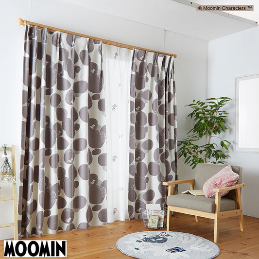 【MOOMIN ムーミン】ちびのミイを探すムーミンとミムラねえさん 2級遮光カーテン ROCK PATTERN - ロックパターン ダークグレー 幅100×丈135~200cm(1枚入)