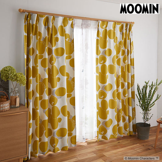 【MOOMIN ムーミン】ちびのミイを探すムーミンとミムラねえさん 2級遮光カーテン ROCK PATTERN - ロックパターン イエロー 幅100×丈135~200cm(1枚入)