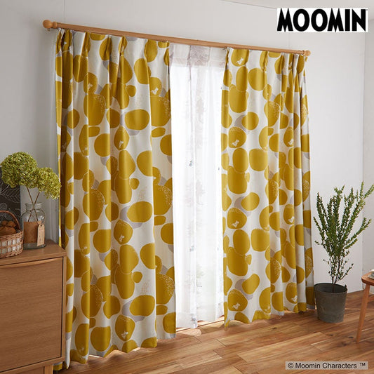 【MOOMIN ムーミン】ちびのミイを探すムーミンとミムラねえさん 2級遮光カーテン ROCK PATTERN - ロックパターン イエロー