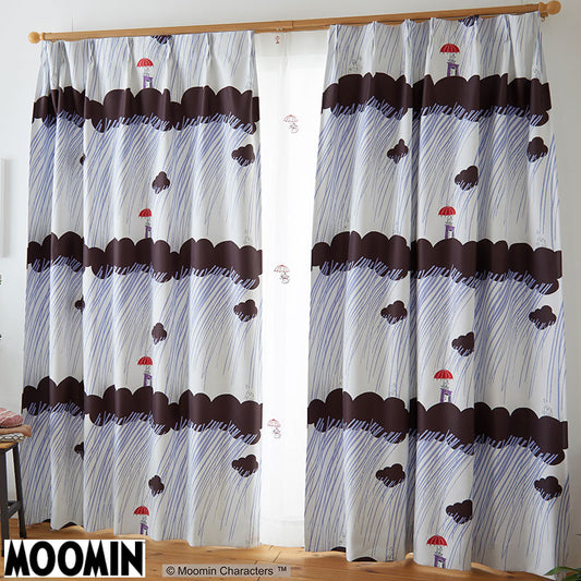 【MOOMIN ムーミン】嵐の中のちびのミイとムーミン 2級遮光カーテン RAIN DROP - レインドロップ ブラック 幅100×丈135~200cm(1枚入)
