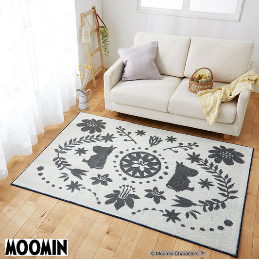 【MOOMIN ムーミン】北欧の伝統柄の中に森で暮らすムーミンたちを表現したラグ FOLK LINE RUG - フォークラインラグ アイボリー