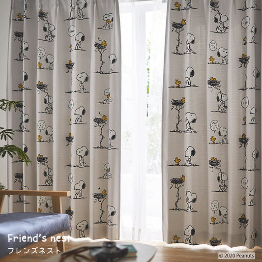 スヌーピーのキャラクターがデザインされた遮光カーテン Friend’s nest - フレンズネスト グレー 幅100×丈135~200cm(1枚入)