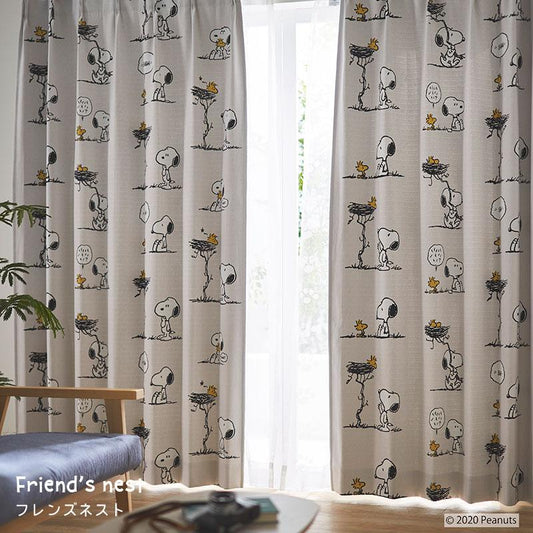 スヌーピーのキャラクターがデザインされた遮光カーテン Friend’s nest - フレンズネスト グレー