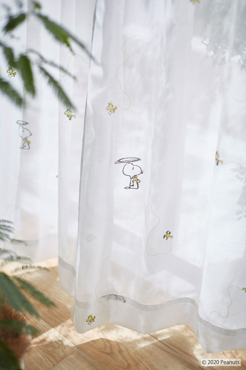 【SNOOPY】スヌーピーのキャラクターがデザインされたレースカーテン Helicopter voile - ヘリコプターボイル 幅100×丈133~198cm(1枚入)