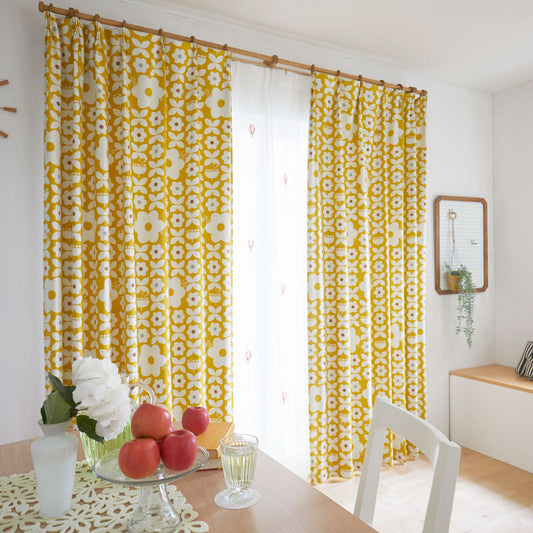 【SNOOPY スヌーピー】花の迷路とスヌーピーの3級遮光カーテン Flower maze - フラワーメイズ イエロー 幅100×丈135~200cm(1枚入)