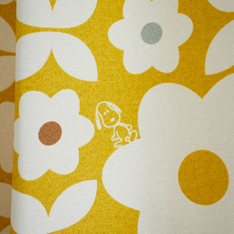 【SNOOPY スヌーピー】花の迷路とスヌーピーの3級遮光カーテン Flower maze - フラワーメイズ イエロー 幅100×丈135~200cm(1枚入)