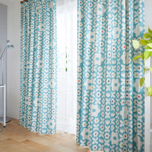【SNOOPY スヌーピー】花の迷路とスヌーピーの3級遮光カーテン Flower maze - フラワーメイズ ブルー 幅100×丈135~200cm(1枚入)