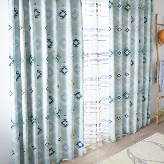 【SNOOPY スヌーピー】ビーグル・スカウトとスパイクのアウトドア風デザインの1級遮光カーテン Coast life - コーストライフ ブルー 幅100×丈135~200cm(1枚入)