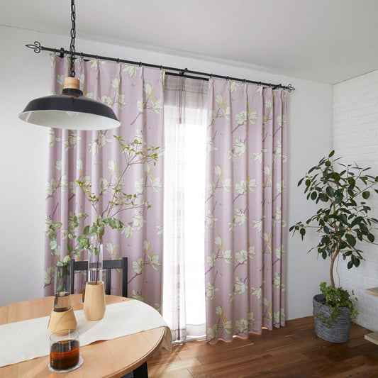 【SNOOPY スヌーピー】美しい花とスヌーピーとウッドストックの2級遮光カーテン Magnolia park - マグノリアパーク ピンク 幅100×丈135~200cm(1枚入)