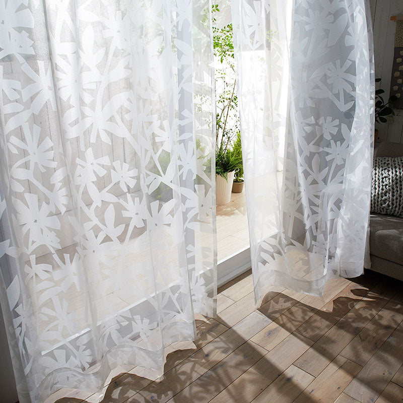北欧カーテンシリーズ クチナシの花を切り絵で表現したボイルレースカーテン KUCHINASHI VOILE - クチナシボイル