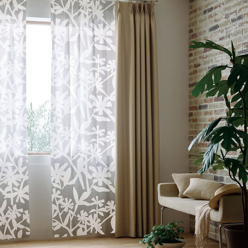 北欧カーテンシリーズ クチナシの花を切り絵で表現したボイルレースカーテン KUCHINASHI VOILE - クチナシボイル